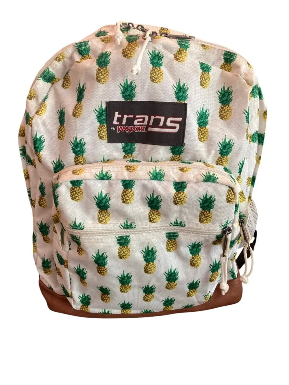 Large JANSPORT Student School Laptop Backpack PINEAPPLE Faux Leather Bottom